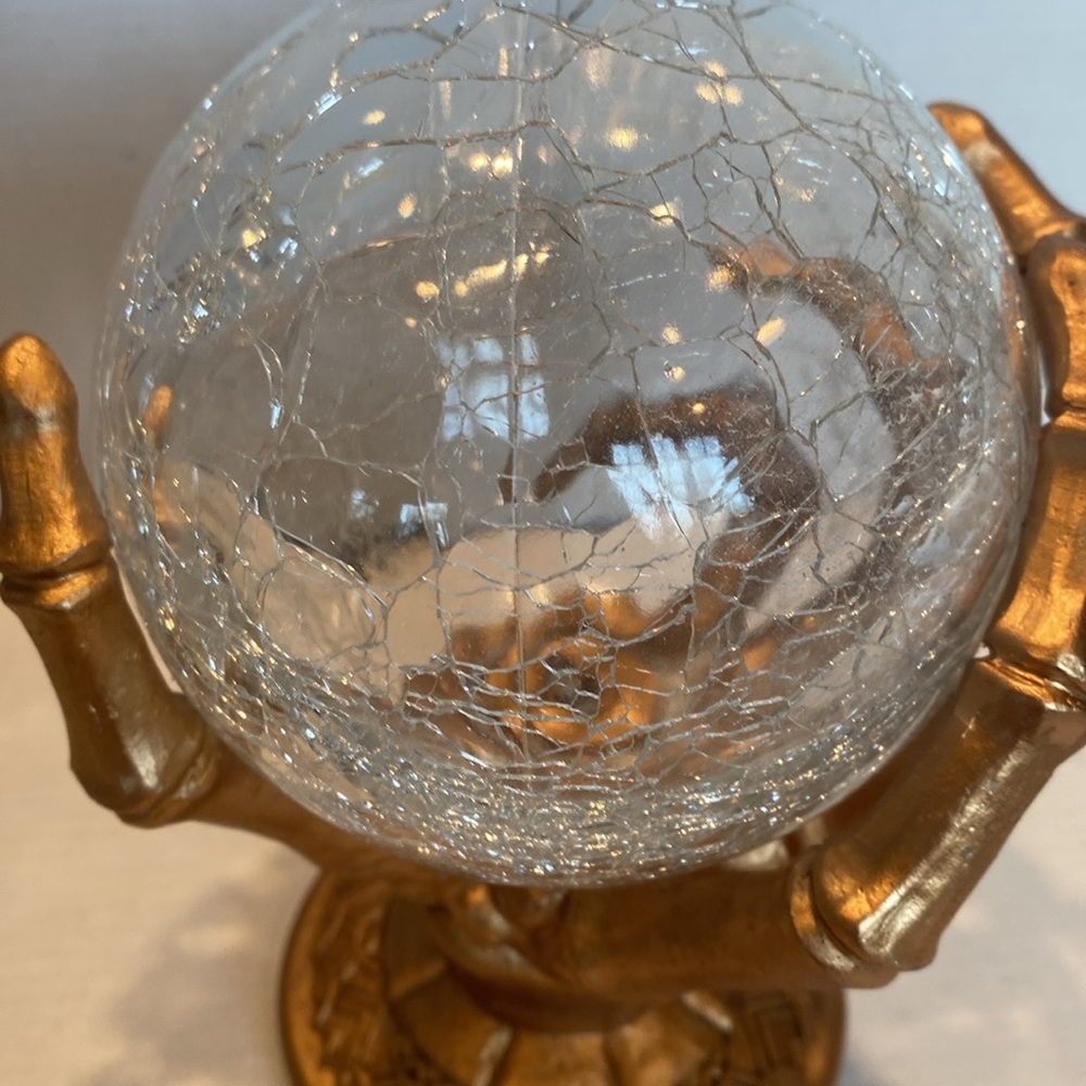 NWT & Vintage LED Lighted Glass Magic Ball in Gold Hand